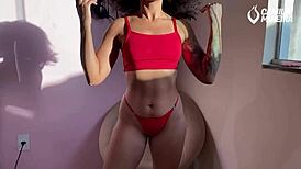 fitness latina shakes huge ass in panties trying on lingerie