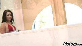 Brunette stepdaughter slurps sloppy deepthroat on daddy's monster cock before rough anal doggystyle