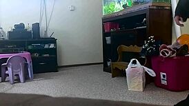 Chubby mommy shakes her fat ass while cleaning in tight shorts 😈🍑