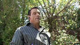 Brunette bends for boss to stretch tight pussy wide