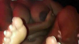 Thick ebony spreads juicy big natural tits pussy for BBC pounding
