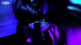 The masked goth petite next door debuts her first sloppy deepthroat blowjob with red lipstick