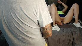 hot babes tease with their petite asses while guys watch