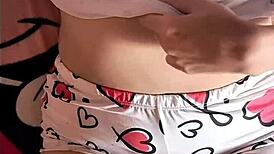 chica gets hot watching porno video on bed...