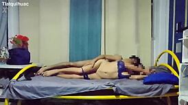 subtly tempt cute latina student into dorm massage for homemade facial cumshot surprise