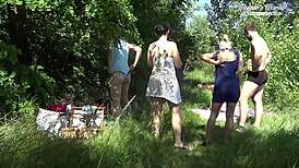 amateur foursome voyeur catches milf's hairy pussy gaping wide