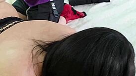 How does that huge ass teen feel with raw cum filling her tight cunt?