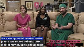 the doc's new latex scrubs make her giggle while fingering shaved pussy in hospital closeup