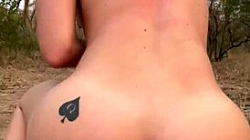 pretty blonde neighbor flashes pussy then rides cock anal in forest voyeur closeup!