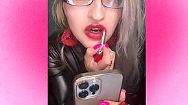 bimbo sissy gets femdom strapon instructions whispered through glasses in fantasy jerk off