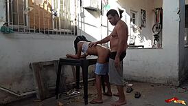fudendo no quintal com a skinny latina babysitter anal pounding her tight ass rough