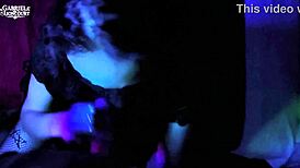 The masked goth petite next door debuts her first sloppy deepthroat blowjob with red lipstick