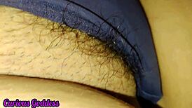 Curious goddess milf fingers her hairy wet pussy lips till juicy orgasm