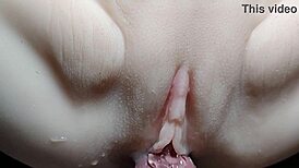 Watch this fuck doll get her shaved big pussy and ass double penetrated with toys hard