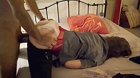 French blonde slut sucks fucks licks ass in stockings garter heels