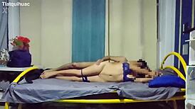 subtly tempt cute latina student into dorm massage for homemade facial cumshot surprise