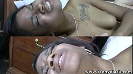 Millian Blaze, the perky 18 year old black teen, dives into hardcore interracial with older guy