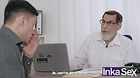 Curvy Argentinian teen flashes ass seducing boss while stepson spies