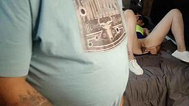 hot babes tease with their petite asses while guys watch