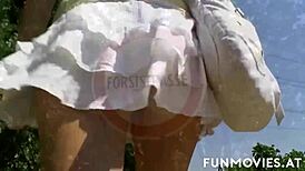 slim jackie tiefenbacher drops to her knees in the forest for a raw threesome pounding with amateurs.