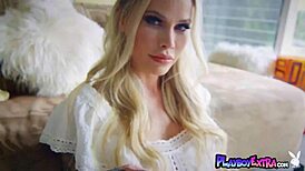 Bombastic blondie jessa rhodes strips to reveal big boobs and hot shaved pussy
