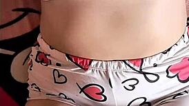 chica gets hot watching porno video on bed...