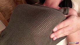 fit black hair girl with those big saggy tits slurps cock then takes massive cum on boobs 💦😍