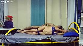 subtly tempt cute latina student into dorm massage for homemade facial cumshot surprise