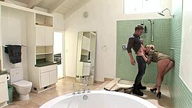 Adrianna Nicole Kneels in Shower for Deepthroat DP Threesome Anal Assault!