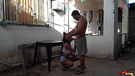 fudendo no quintal com a skinny latina babysitter anal pounding her tight ass rough