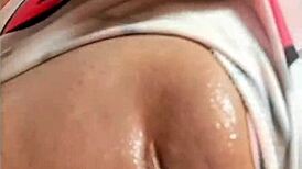 chica gets hot watching porno video on bed...