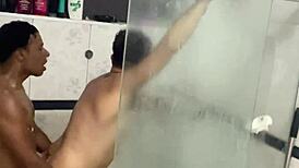Brazilian Street Guy Rims Then Barebacks Young Twink's Ass in Shower
