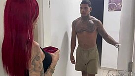 Neighbor's coffee run turns into redhead milf deepthroat doggystyle pounding on big tits pussy