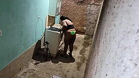 Naughty neighbor milf takes massive facial cumshot from horny guy!