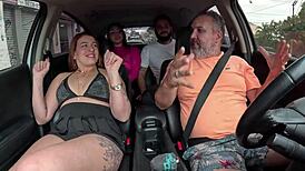 helena gomes rides with couple for public street car sex and anal