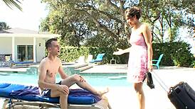 Laurie Vargas rides deep then licks cum from her own ass