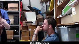shoplifter teen with braces gets fucked hard in front of boyfriend by burglar!