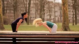 gorgeous tattooed lesbian gets her ass rimmed then fucked with cucumber