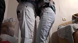 Married lesbians finger orgasms in jeans while husbands watch football nearby