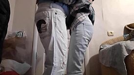 Married lesbians finger orgasms in jeans while husbands watch football nearby