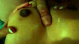 he slaps my swollen pussy lips then cums on tits after handjob