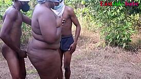 Sexy ebony eastsidebabe dances then rides two bbc doggystyle outdoor creampie