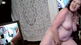 Sexy voluptuous dawnskye1962 from 2018 strips teases rips clothes and rides huge white dildo with big ass natural tits