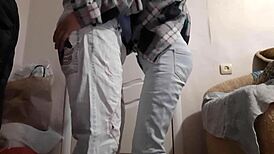 Married lesbians finger orgasms in jeans while husbands watch football nearby