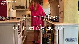 Suggestive Slip from Furry Slippers to Bare Toes in Kitchen