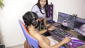 gamer chico latina hottie surprises with creampie pov