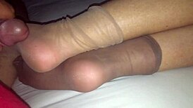 Homemade Wife MASTURBATES in Tight NYLON SOCKS Footjob