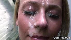 naughty bombshell slurps up every cum load from her face