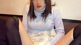 cute japanese crossdresser quietly masturbates her pretty shemale ass in secret
