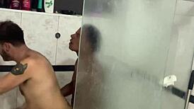 Brazilian Street Guy Rims Then Barebacks Young Twink's Ass in Shower